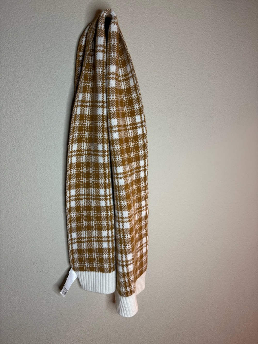 Timberland Plaid Scarf Tan Cream Knit Winter Scarf Unisex One Size